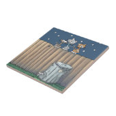 フェンスの上の猫セラミックタイル タイル (側面)