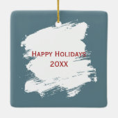 フェンスの上の白いクリスマス猫 セラミックオーナメント (裏面)