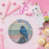 フェンスの上の青い鳥 ペーパープレート (パーティー)