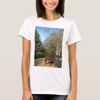 フェンスの前の茶色の馬 Tシャツ
