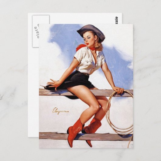 フェンスの女性のカーボーイ ポストカード (正面/裏面)