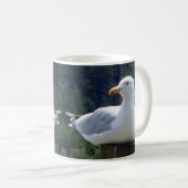 フェンスの柱で休むカモメ 野生の鳥 リラックス コーヒーマグカップ (正面右)