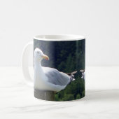 フェンスの柱で休むカモメ 野生の鳥 リラックス コーヒーマグカップ (正面左)