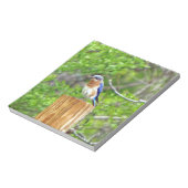 フェンスの柱に止まる青い鳥 ノートパッド (回転)