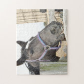 フェンスの柱を噛む馬 ジグソーパズル (縦)