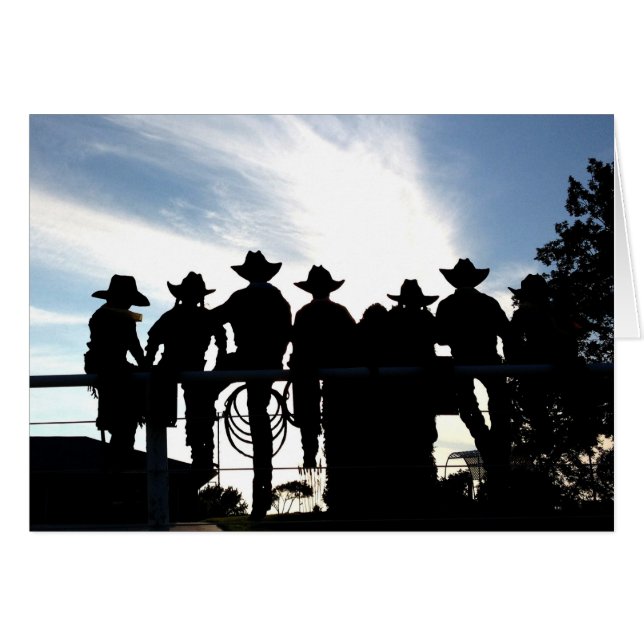 フェンスの西カードのカウボーイズと女性のカーボーイ (正面横)