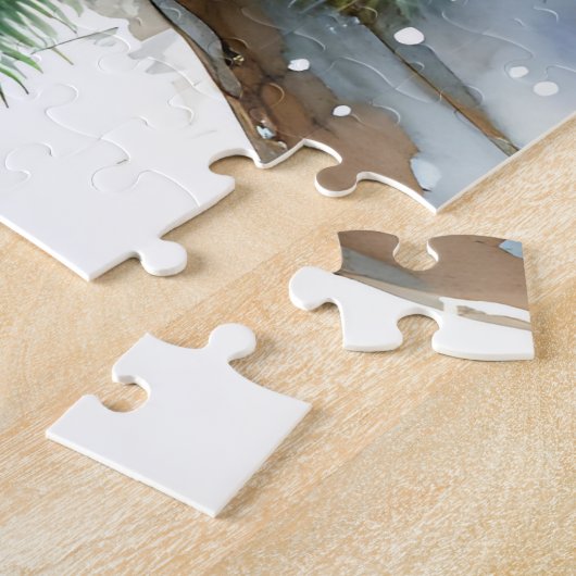 フェンスポストクリスマスの水色の鶏 ジグソーパズル (側面)