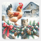 フェンスポストクリスマスの水色の鶏 スクエアシール (正面)