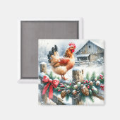 フェンスポストクリスマスの水色の鶏 マグネット (正面/裏面)