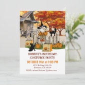 フェンス上のノームの秋の誕生日ハロウィンパーティー 招待状 (スタンド正面)
