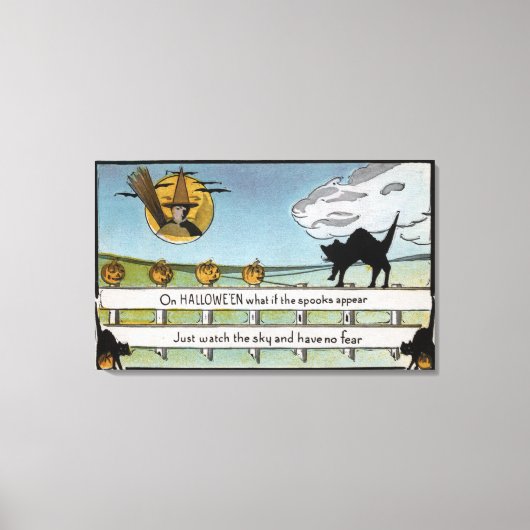 フェンス上のハロウィーンGreetingCat キャンバスプリント (正面)