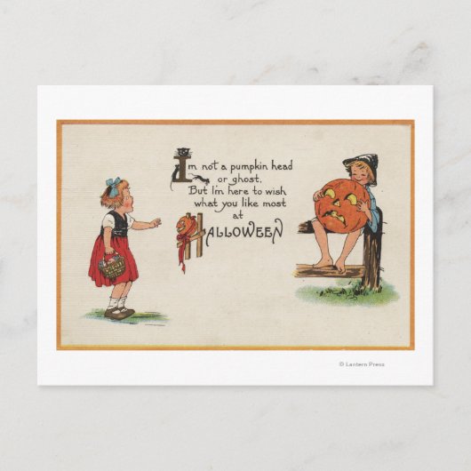 フェンス上のハロウィーンGreetingKid ポストカード (正面)