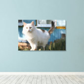 フェンス上の猫のポートレート キャンバスプリント (インサイチュ (ウッドフロア))