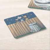 フェンス上の路地キャッツ紙コースター スクエアペーパーコースター (アングル)