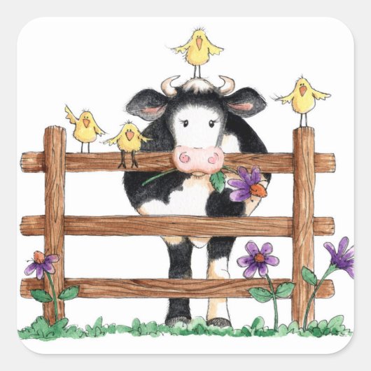 フェンス付き牛 – シール (正面)