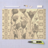 フェンス付き花セピア 薄葉紙 (クラフト)