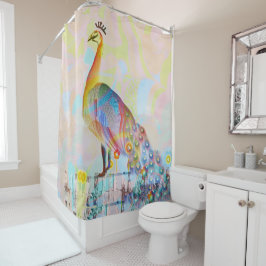 フェンス威厳のあるの孔雀 – 抽象芸術 シャワーカーテン