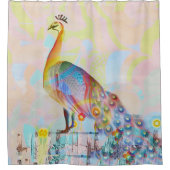 フェンス威厳のあるの孔雀 – 抽象芸術 シャワーカーテン (正面)