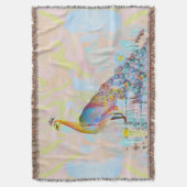 フェンス威厳のあるの孔雀 – 抽象芸術 スローブランケット (正面縦)