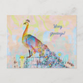 フェンス威厳のあるの孔雀 – 抽象芸術 ポストカード (正面)