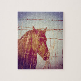 フェンス抽象芸術馬の後ろ ジグソーパズル