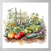 フェンス水彩付き菜園 ポスター (正面)