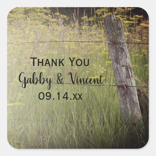 フェンス素朴ポスト国の結婚式ありがとう スクエアシール (正面)