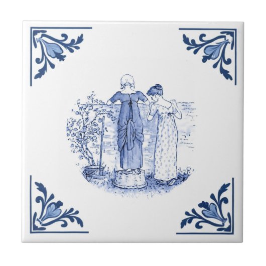 フェンス越えデルフトコーナー青と白 タイル (正面)