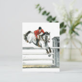 フェンス越しに白馬を飛び跳ねる ポストカード (スタンド正面)