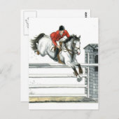 フェンス越しに白馬を飛び跳ねる ポストカード (正面/裏面)