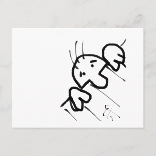 フェンス越しに覗く可愛い漫画の男 ポストカード (正面)