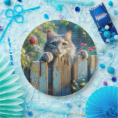 フェンス越しに覗く猫 ペーパープレート (パーティー)