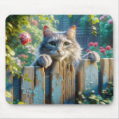 フェンス越しに覗く猫 マウスパッド (正面)