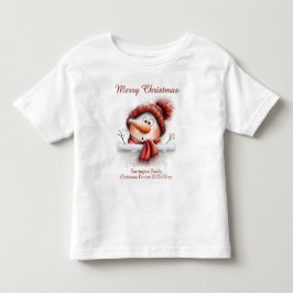 フェンス越しに顔を出すかわいい雪だるまの家族おそろいTシャツ トドラーTシャツ