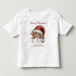 フェンス越しに顔を出すスマイルエルフのリンクコーデファミリーTシャツ トドラーTシャツ