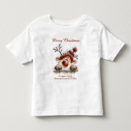 フェンス越しに顔を出すトナカイの家族おそろいTシャツ トドラーTシャツ