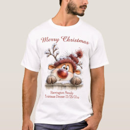 フェンス越しに顔を出すトナカイの家族おそろいTシャツ Tシャツ