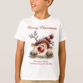 フェンス越しに顔を出すトナカイの家族おそろいTシャツ Tシャツ