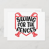 フェンス野球ソフトボールの女の子の少年のためのスイング ポストカード (正面/裏面)
