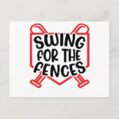フェンス野球ソフトボールの女の子の少年のためのスイング ポストカード (正面)