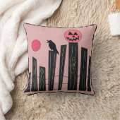 フェンス、カラス、満月、パムとハロウィーンのシーン クッション (ブランケット)