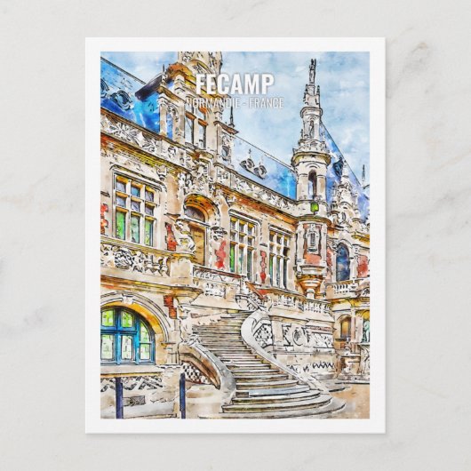 フェンプノルマンディフランス旅行水のカラースケッチ ポストカード (正面)