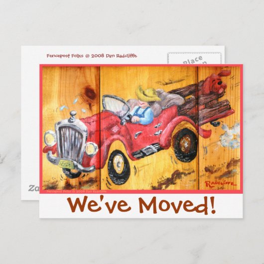 フェンポストフォーク「引っ越しました!」 案内ポストカード (正面/裏面)