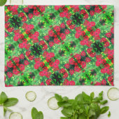 フェージング赤《植物》百日草花抽象芸術パターン キッチンタオル (折り畳み)