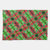 フェージング赤《植物》百日草花抽象芸術パターン キッチンタオル (横)