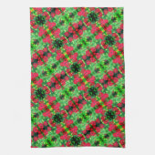 フェージング赤《植物》百日草花抽象芸術パターン キッチンタオル (縦)