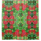 フェージング赤《植物》百日草花抽象芸術パターン シャワーカーテン (正面)