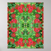 フェージング赤《植物》百日草花抽象芸術パターン ポスター (正面)