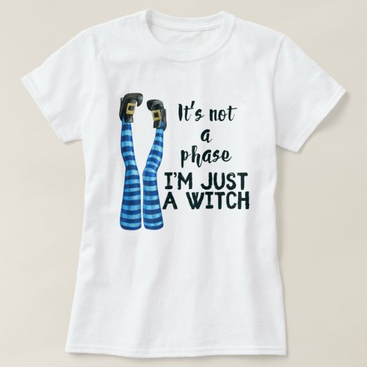 フェーズじゃない私は魔女ブルーだストライプの Tシャツ (デザイン正面)
