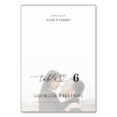 フェードされた写真結婚ハートの編集可能なゲスト名 テーブルナンバー (正面)